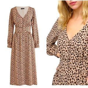 J crew Leopard Print Buffon Front A-Line Midi Dress